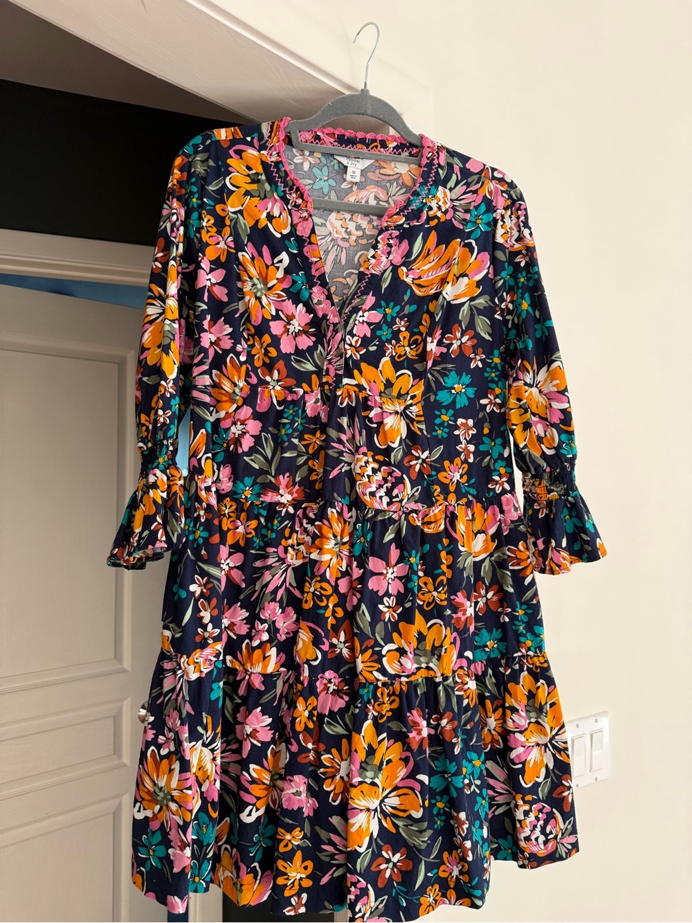 crown & ivy Navy Floral Mini Dress with Orange & Pink Blooms